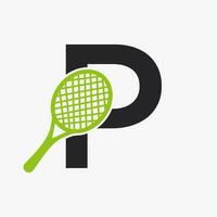 Letter P Padel Tennis Logo. Padel Racket Logo Design. Beach Table Tennis Club Symbol vector