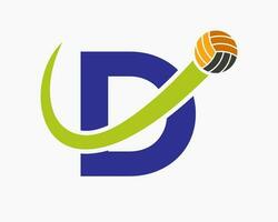 Letter D Volleyball Logo Concept With Moving Volley Ball Icon. Volleyball Sports Logotype Template vector