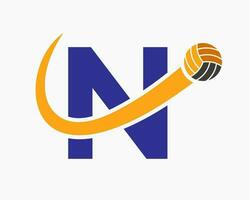 letra norte vóleibol logo concepto con Moviente voleo pelota icono. vóleibol Deportes logotipo modelo vector