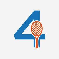 Letter 4 Padel Tennis Logo. Padel Racket Logo Design. Beach Table Tennis Club Symbol vector