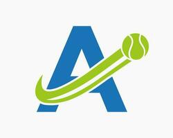 Tennis Logo On Letter A. Tennis Sport Academy, Club Logo Sign vector