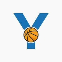 Basketball Logo On Letter Y Concept. Basket Club Symbol Vector Template