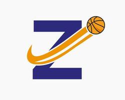 Initial Letter Z Basketball Logo Concept With Moving Basketball Icon. Basket Ball Logotype Symbol vector