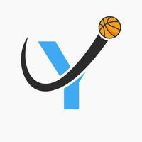 Basketball Logo On Letter Y Concept. Basket Club Symbol Vector Template