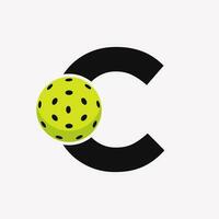 Pickleball Logo On Letter C Vector Template. Pickle Ball Logotype