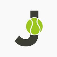 Tennis Logo On Letter J. Tennis Sport Academy, Club Logo Sign vector