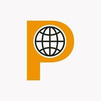 Letter P Global Logo Design. World Logotype Symbol Vector Template