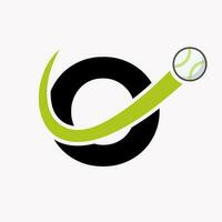 Letter O Baseball Logo Concept With Moving Baseball Icon Vector Template