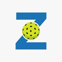 Pickleball Logo On Letter Z Vector Template. Pickle Ball Logotype
