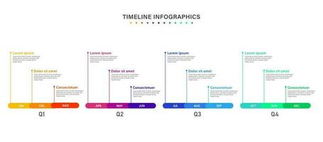 Infographic timeline template for 1 year. Business infographic timeline design with 12 steps or options. Can be used for workflows, calendar layouts, diagrams, presentations. Vector illustration