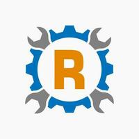 letra r reparar logo engranaje tecnología símbolo. construcción Servicio logo diseño vector