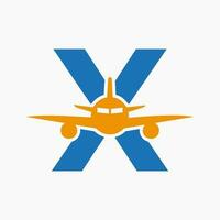 Initial Letter X Travel Logo Concept With Flying Air Plane Symbol vector