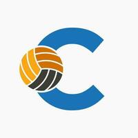 Letter C Volleyball Logo Concept With Moving Volley Ball Icon. Volleyball Sports Logotype Template vector