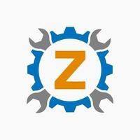 Letter Z Repair Logo Gear Technology Symbol. Construction Service Logo Design vector