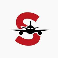 Initial Letter S Travel Logo Concept With Flying Air Plane Symbol vector