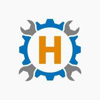 letra h reparar logo engranaje tecnología símbolo. construcción Servicio logo diseño vector