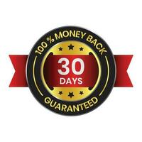 Glossy 30 Days Money Back Guarantee, Full Refund Guarantee, 100 Percent Refund Badge, Quality Assurance Badge, Reliability In Business And Services Online And Offline Design Element vector