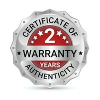 2 Years Warranty Glossy And Shiny Silver Metallic Badge Design, Label, Seal, 2 Year Certificate Of Authenticity, Two Years Warranty Badge Vector Illustration