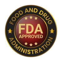 FDA Aprroved Label, Stamp, Badge, Seal, Sticker, Tag, Food And Drug Administration Badge, 3D Realistic Shiny And Glossy Badge For CBD Label Design Elements Vector Illustration