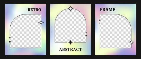 conjunto de Tres degradado vector antecedentes con línea marcos, y2k estilo cubre con Copiar espacio, moderno milenario vistoso telones de fondo