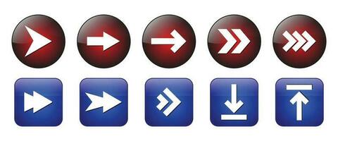 Arrows Vector Icon Set, 3D Glossy Realistic Arrow Button, Shiny Arrow Button Set On White Background