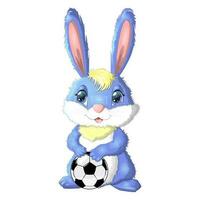 conejo de dibujos animados, liebre con una pelota de fútbol. lindo personaje infantil, símbolo del nuevo año chino 2023 vector