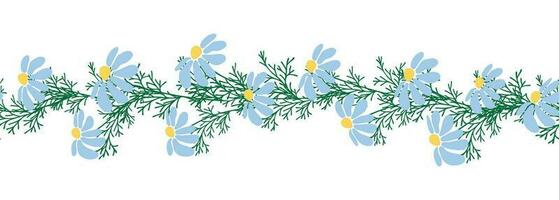 Chamomile horizontal border seamless pattern vector