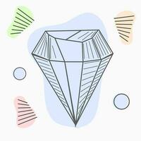 hand drawn line art crystals, isolated objects. Crystal stone crystalline gem and precious gemstone for jewellery illustration vector