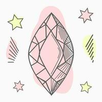 hand drawn line art crystals, isolated objects. Crystal stone crystalline gem and precious gemstone for jewellery illustration vector