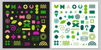 Abstract geometric shapes and lines collection of Y2K elements. Modern aesthetics, simple minimalistic forms for poster, cover, art, prints. Extraordinary brutalist vector composition.