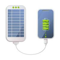 Portable solar panel for phone charging. Alternative, eco friendly, sustainable, renewable energy source. Concept of zero emissions by 2050, co2 neutral, net zero. Vector Illustration