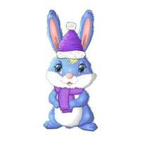 Cute cartoon rabbit in a hat and fur coat, scarf. Winter 2023, Christmas and New Year vector