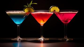 3 cocktails in different colors. photo