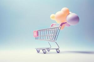 shopping cart on studio free background. AI Generated photo