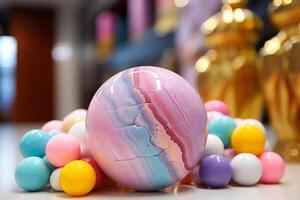pastel vivid color bitcoin made of marble . photo