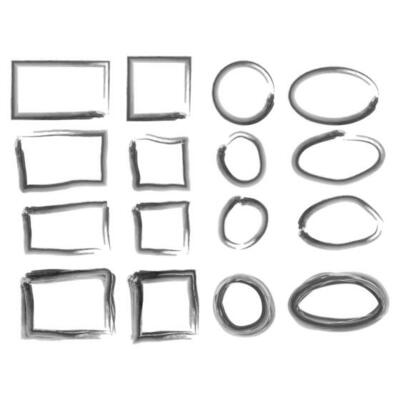 Black circle and square frames. Brush strokes. design elements set