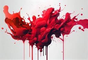 Abstract red colorful ink splash in water background. . photo
