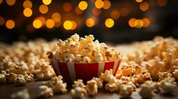 Background image date at the cinema popcorn. AI Generated photo