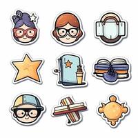 Cartoon back to school badges collection sticker style.. photo