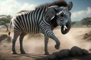 Crossbreed zebra elephant. AI Generated photo