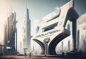 Futuristic city with billboards . . photo