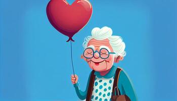 Grandparent hold heart balloon with smiling. . photo