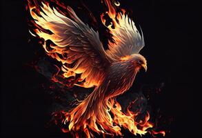 Phoenix bird risen from the ashes, fire bird. Burning bird. . photo