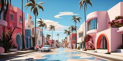 Illustrator art Miami street. AI Generated photo