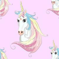 Seamless pattern with cute unicorns, clouds,rainbow and stars. Magic background with little unicorns vector