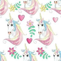 Seamless pattern with cute unicorns, clouds,rainbow and stars. Magic background with little unicorns vector