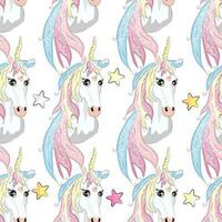 Seamless pattern with cute unicorns, clouds,rainbow and stars. Magic background with little unicorns vector