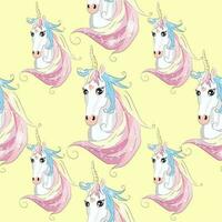 Seamless pattern with cute unicorns, clouds,rainbow and stars. Magic background with little unicorns vector