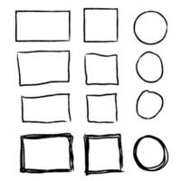 Black circle and square frames. Brush strokes. design elements set vector