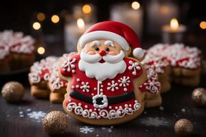 Santa Claus shaped Christmas cookie. AI Generated photo